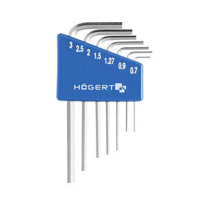 Imbuszkulcs k&eacute;szlet. 7 db-os, hat sz&ouml;gletű, 0,71 mm-től 3 mm-es m&eacute;retig